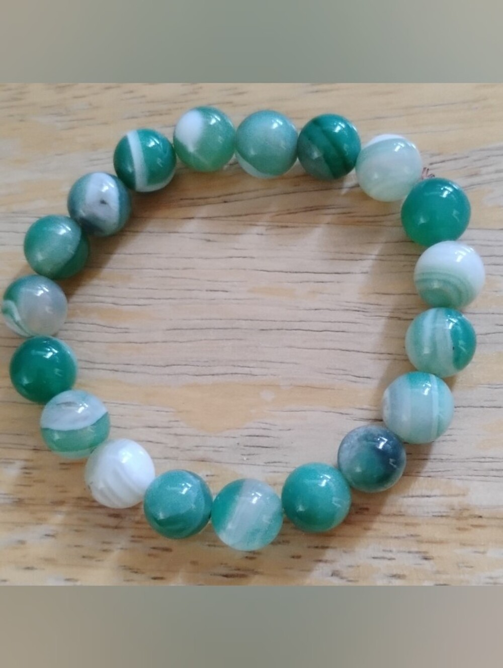 Green Agate Beaded Stretch Bracelet - Unisex
